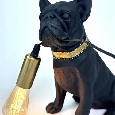 Matt Black & Gold Pug Table Lamp