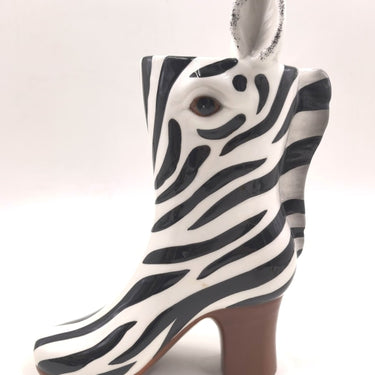 Zebra Head Heeled-Boot Ceramic Vase