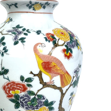 White Ceramic Floral & Tropical Bird Vase
