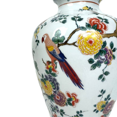 White Ceramic Floral & Tropical Bird Vase