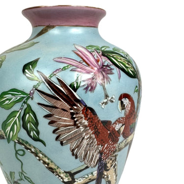 Colourful Parrot & Floral Ceramic Vase