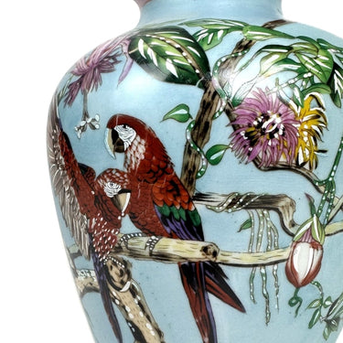 Colourful Parrot & Floral Ceramic Vase