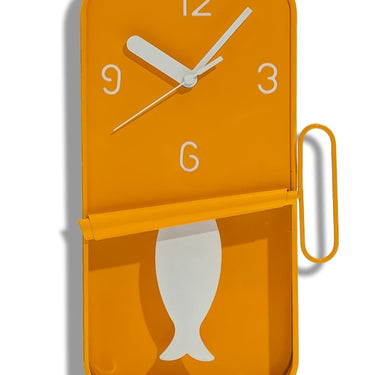 Orange Metal Sardine Tin Pendulum Wall Clock