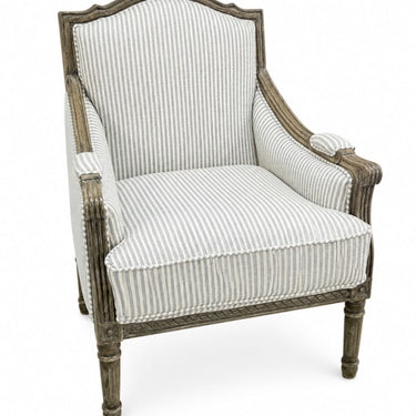 Pearson-Style Blue & White Pinstripe Occasional Wooden Armchair
