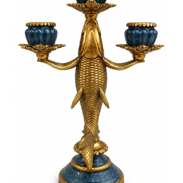 Gold & Blue Fish Candle Holder