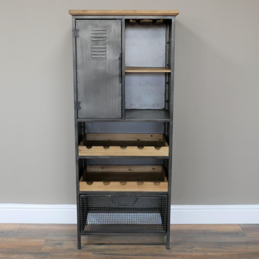 Metal & Fir Wood Wine Cabinet