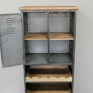 Metal & Fir Wood Wine Cabinet