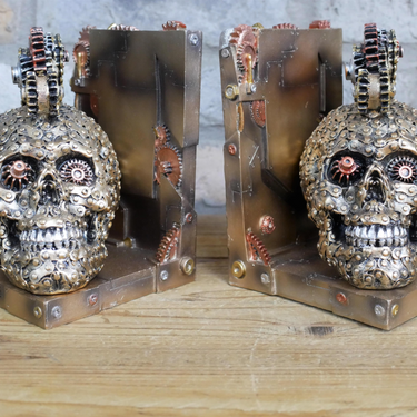 Steampunk Skull Bookends
