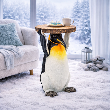 Penguin Holding Trunk Slice Side Table