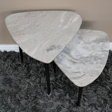 Black & White Marble Top Set Of 2 Side Table