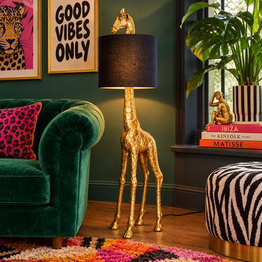 Gold Giraffe Floor Lamp with Black Shade