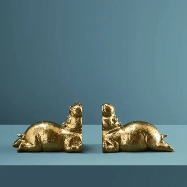 Hippopotamus Gold Bookends