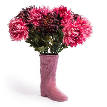 Large Pink Cowboy Boot Ceramic Vase