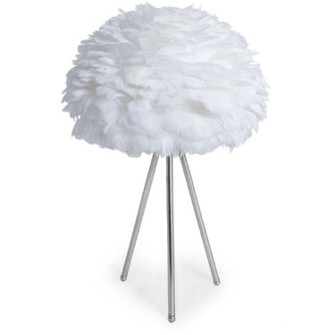 Chrome Tripod Table Lamp with White Feather Shade