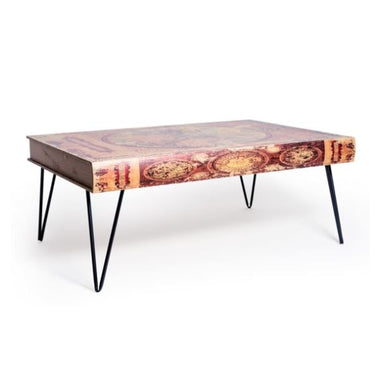Antiqued Atlas/Book Coffee Table with Hairpin Legs