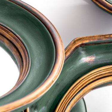 Set of 12 Assorted Antique Green / Gold Framed Convex Mirrors