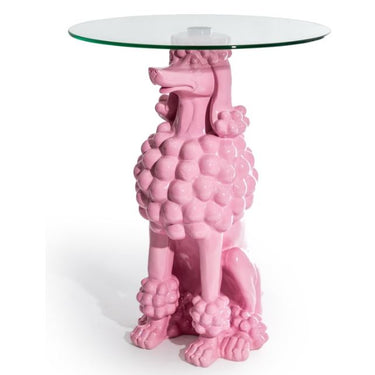 Sitting Pink Poodle Side Table W/Glass Top