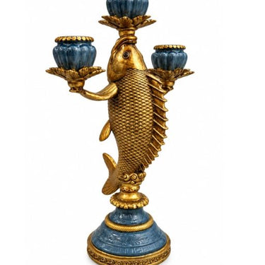 Gold & Blue Fish Candle Holder