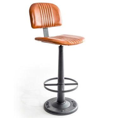 Industrial Vintage Leather & Iron Bar Stool