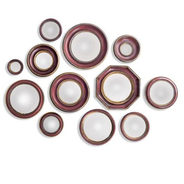 Set of 12 Assorted Antique Red/Pink/Gold Framed Convex Mirrors