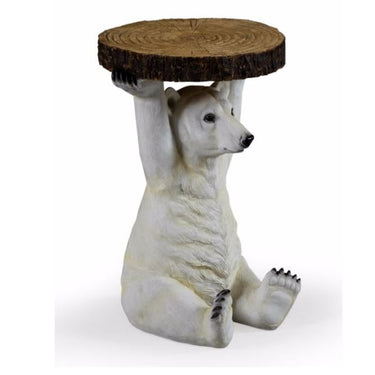 Polar Bear Holding Trunk Slice Side Table