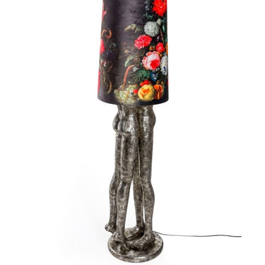 Antique Silver Shady Lovers Floor Lamp with Floral Boho Shade
