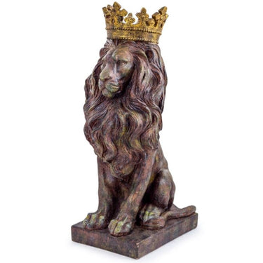 Small Rustic Bronze Effect Crowned Lion Figure