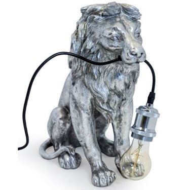 Silver Sitting Lion Table Lamp