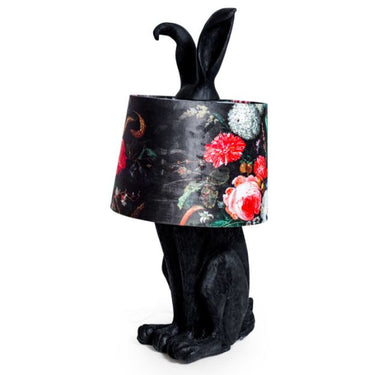 Matt Black Rabbit Lamp With Boho Floral Shade