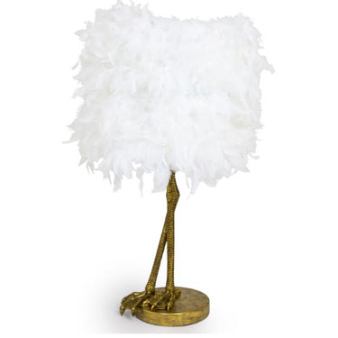 Gold Large Bird Leg Table Lamp with White Feather Shade