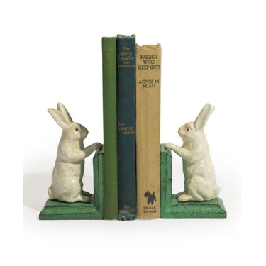 Cast Iron Pair of White Rabbit Bookends