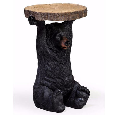 Black Bear Holding Trunk Slice Side Table