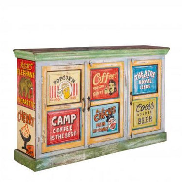 Hand Painted Vintage Ad 3 Door Sideboard