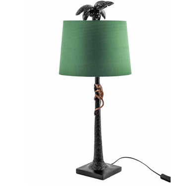 Palm Tree with Climbing Monkey Table Lamp with Green Shade