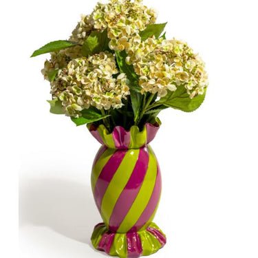 Large Purple/Green Striped Candy Ceramic Vase