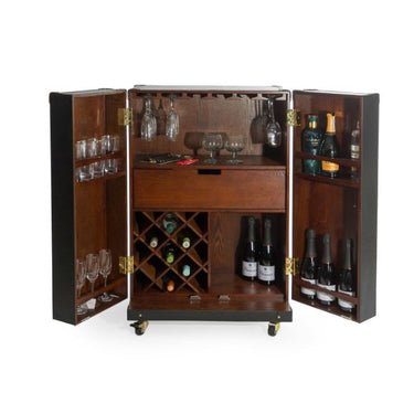 Large Leather Two-door Wine / Bar Cabinet