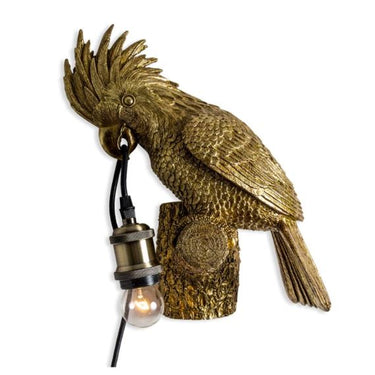Gold Cockatoo on Perch Wall Lamp