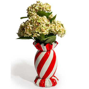 Large Red/White Striped Candy Ceramic Vase