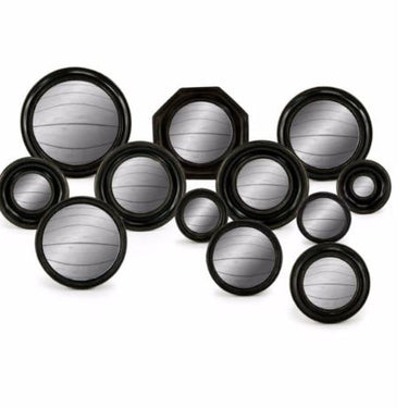 Set of 12 Assorted Black Framed Convex Mirrors