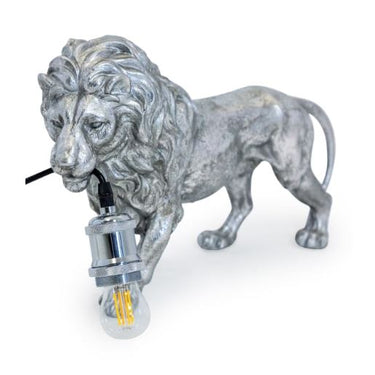 Silver Prowling Lion Table Lamp