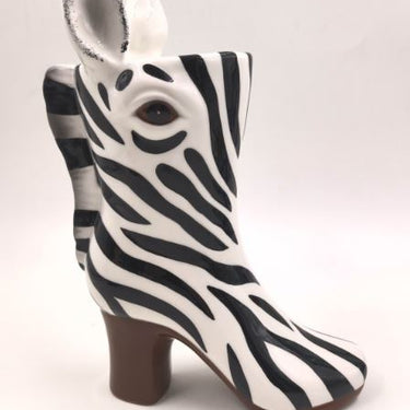 Zebra Head Heeled-Boot Ceramic Vase