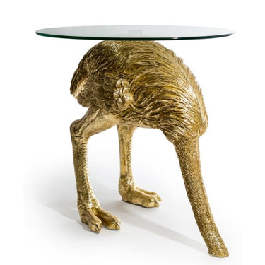 Gold Ostrich Side Table W/Glass Top