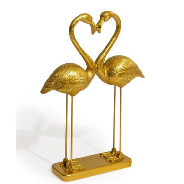 Gold Love Heart Pair of Flamingos Figure