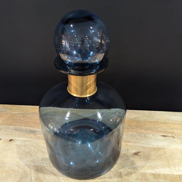 Large Blue Glass Apothecary Bottle With Brass Neck