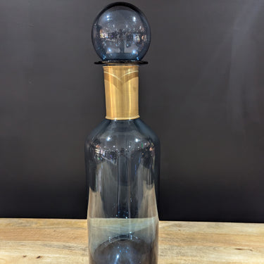 Tall Blue Glass Apothecary Bottle With Brass Neck