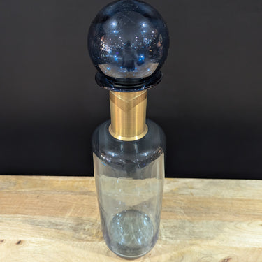Slim Blue Glass Apothecary Bottle With Brass Neck