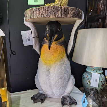 Penguin Holding Trunk Slice Side Table