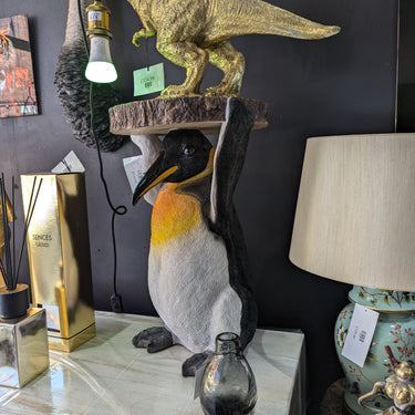 Penguin Holding Trunk Slice Side Table