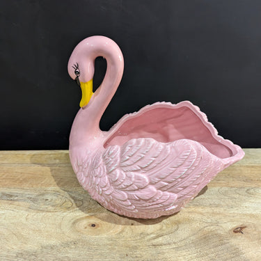 Pink Swan Ceramic Planter / Storage Bowl