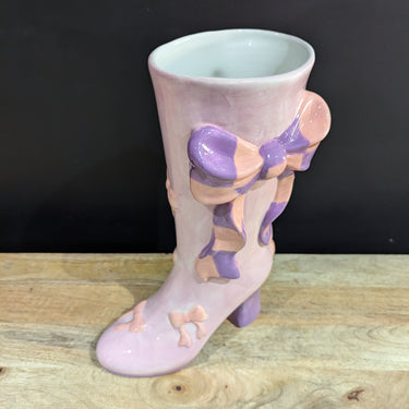 Large Ribbon Bow Heeled-Boot Ceramic Vase